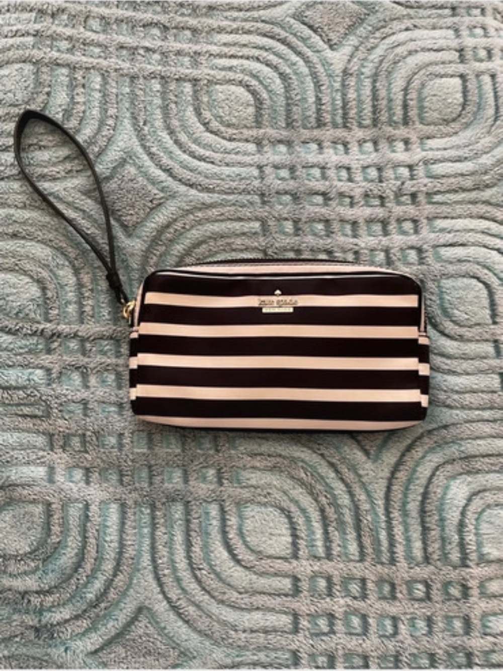 kate spade cream and White Striped Wristlet Pouch
